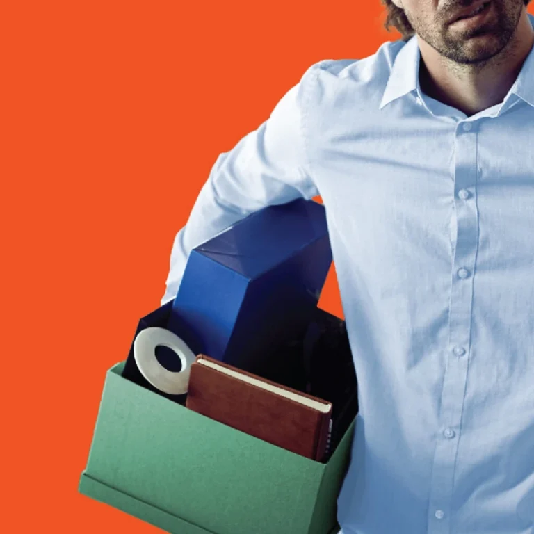A fired person with their box of stuff.