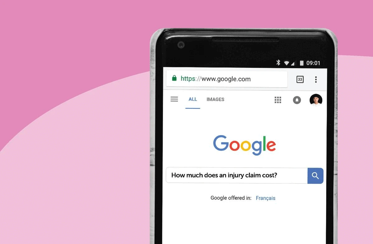 Google search for "how much does an injury claim cost?"